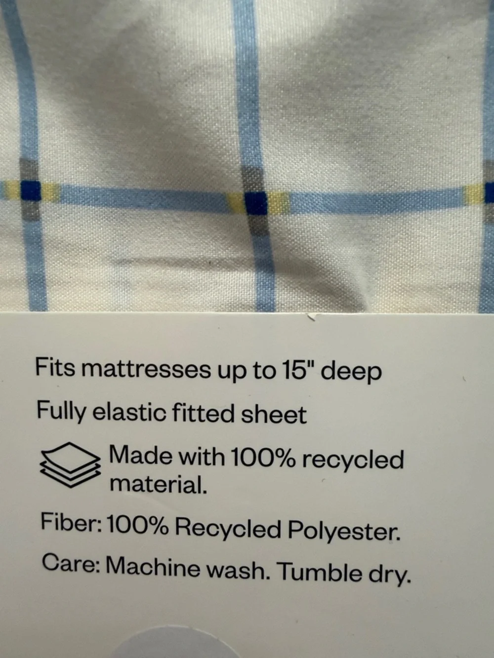 Room Essentials White Sheet Set with Light Blue Windowpane Queen size Set